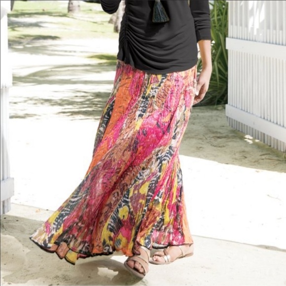 Soft Surroundings Petite Kamala Boho Maxi Skirt Colorful Abstract Print Metallic - Picture 6 of 10